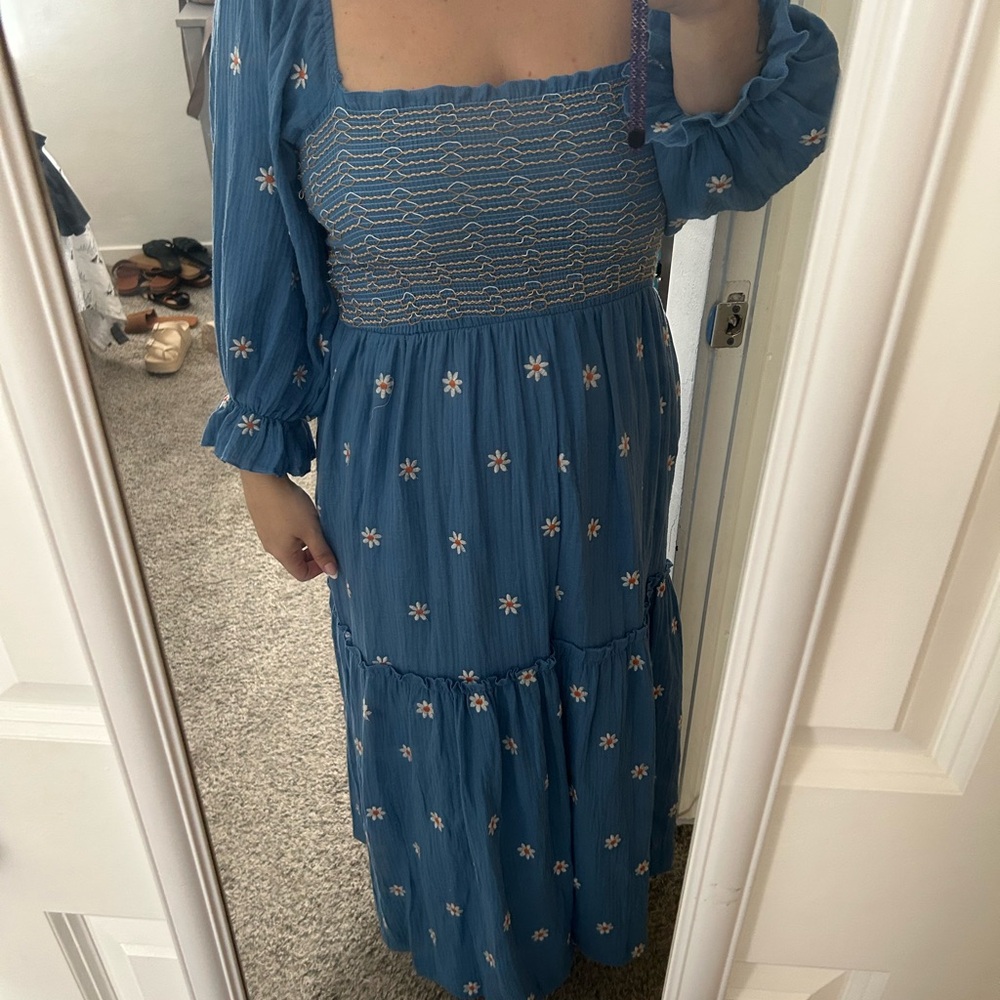 Blue Floral Smocked Dress